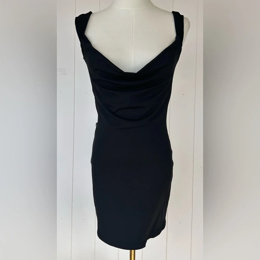 Tic Toc Women’s Draped Front Backless Mini‎ Dress Giant Bow at Lower Back Large